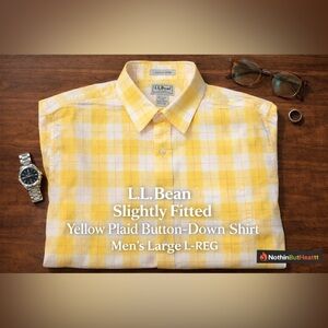 L.L.Bean Slightly Fitted Yellow Plaid Button-Down Shirt Men’s Large 100% Cotton